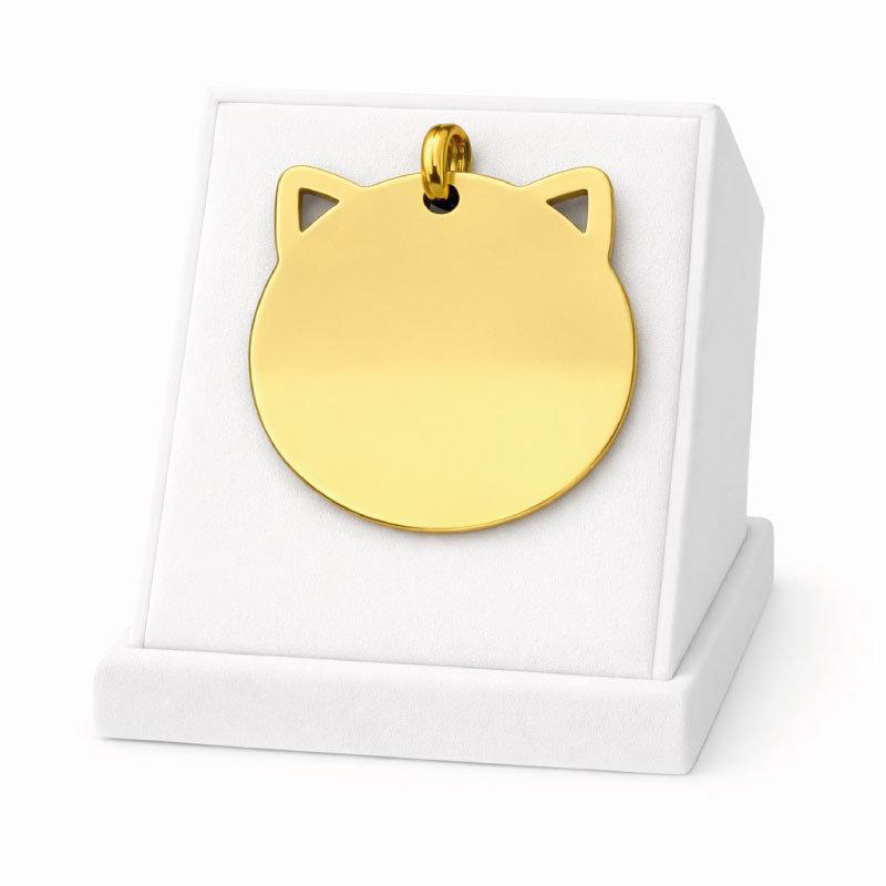 Médaille Chat Ronde Personnalisée - Gravure Laser - Or - ⌀28mm