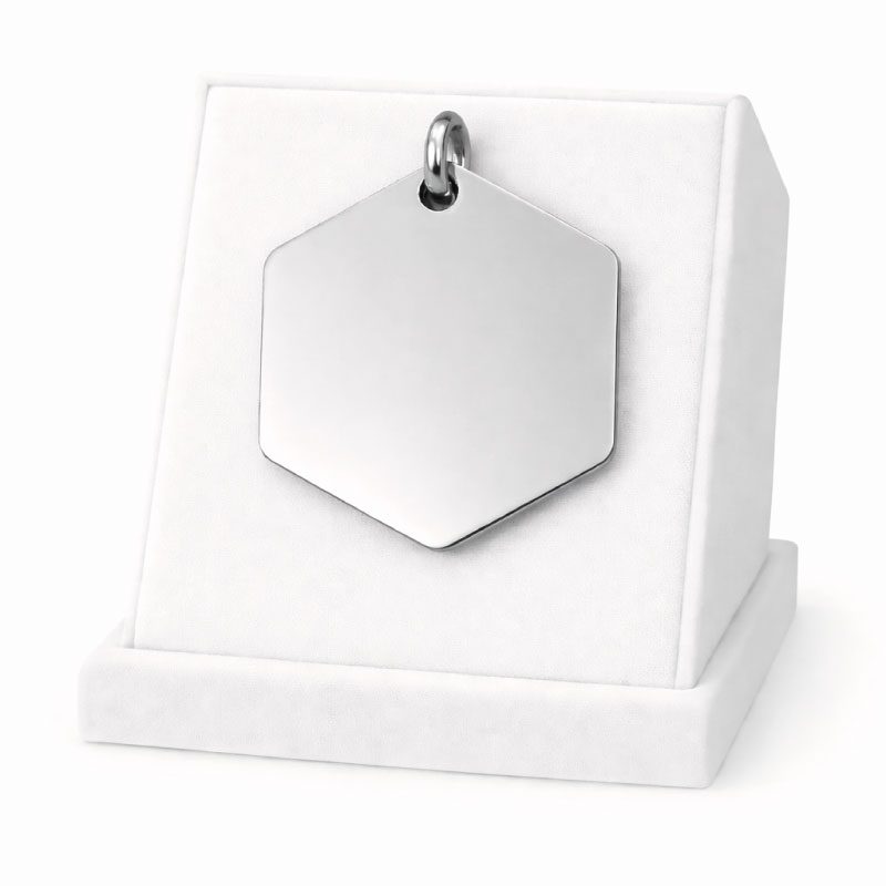 Médaille Hexagonal Personnalisée - Gravure Laser - Argenté - 30x26mm