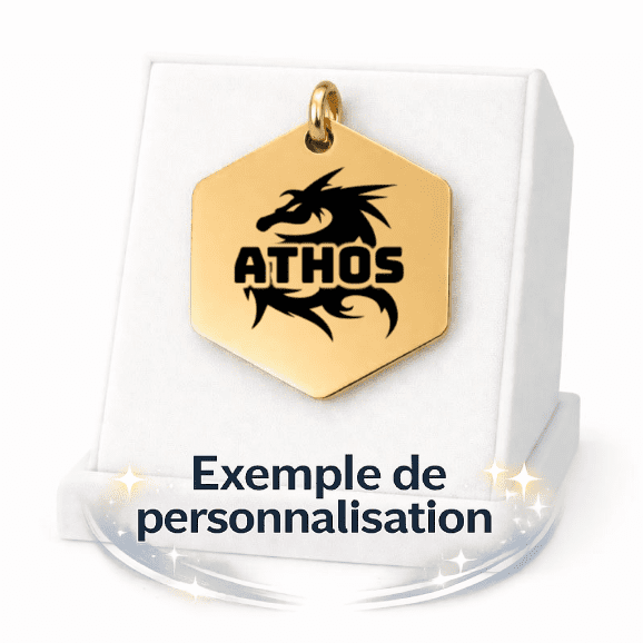 Médaille Hexagonal Personnalisée - Gravure Laser - Or - 30x26mm
