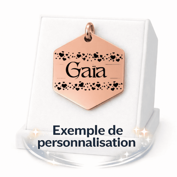 Médaille Hexagonal Personnalisée - Gravure Laser - Or Rose - 30x26mm